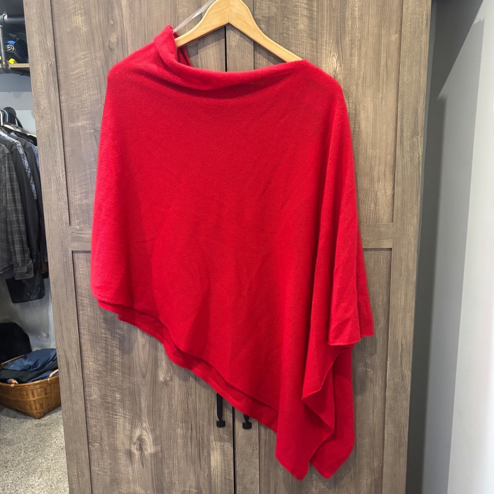 NWT Chico's 100% Cashmere Poncho Red Asymmetrical Knit Wrap One Size